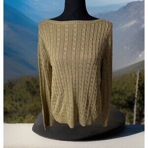 LAUREN RALPH LAUREN Womens Sweater Long Sleeve GOLD‎ Metallic Cable Knit Sz XL